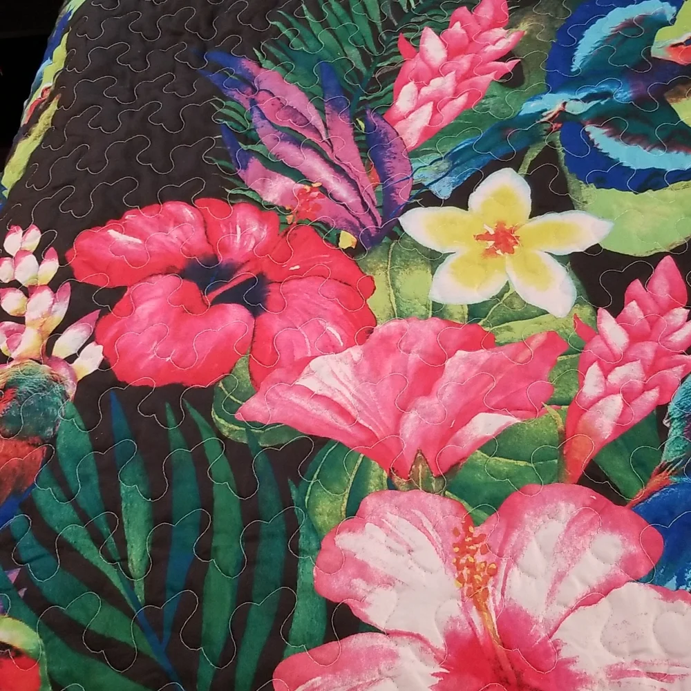4pc Reversible Queen Quilt Bedspread Set Exotic Vibrant Floral New